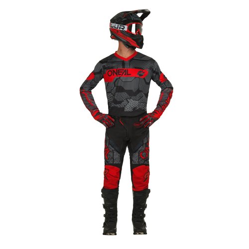 חליפת רכיבה אוניל אפור/ אדום - ONEAL ELEMENT CAMO V.22