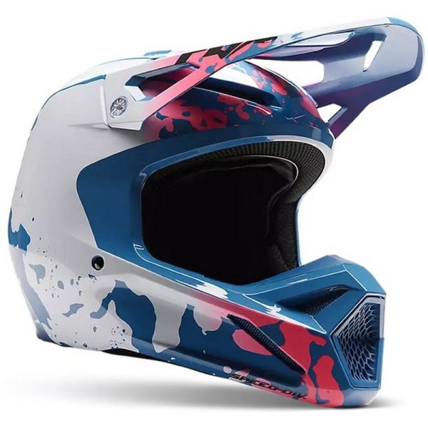 קסדת רכיבה פוקס אפור/ כחול/ ורוד - FOX V1 MORPHIC V23