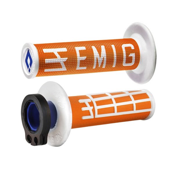 גריפים עם נעילה וידית מצערת צהוב/ לבן - ODI EMIG V2 LOOK-ON