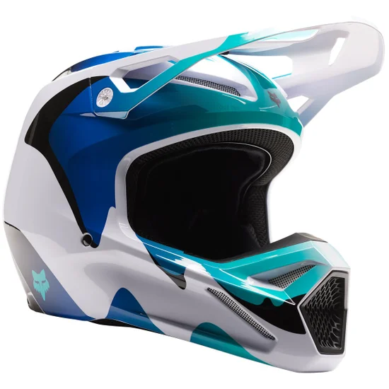 קסדת רכיבה פוקס לבן/ כחול/ ירוק - FOX V1 KOZMIK V23