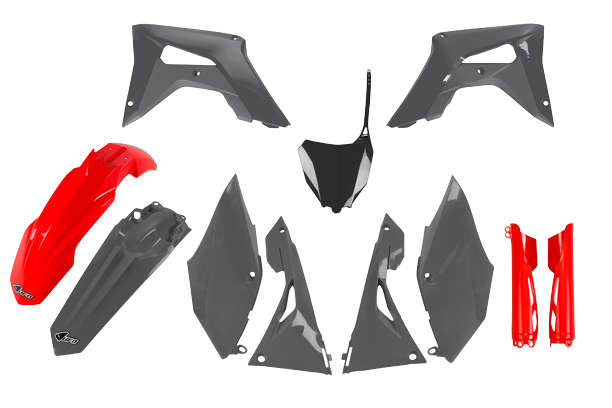 סט פלסטיקה קומפלט מבית UFO עבור הונדה אפור/ אדום/ שחור COMPLETE BUDY KIT HONDA CRF 250R/450R 2018-2021 צביעה מקורית