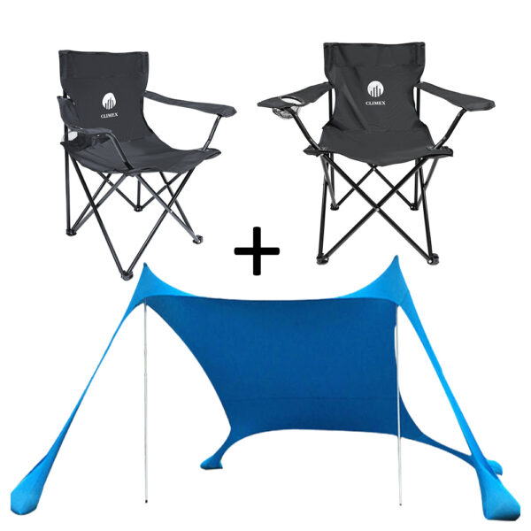 ציליית חוף 3X3 מ’ + 2 כיסאות מתקפלים סלימקס - CLIMEX CL 630 + CL 402 DUO